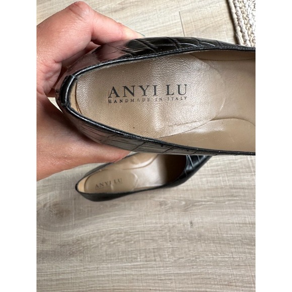 Anyi Lu Black Leather Crocodile & Ostrich Block Heels - Size 41/ Womens 11 - Picture 5 of 5